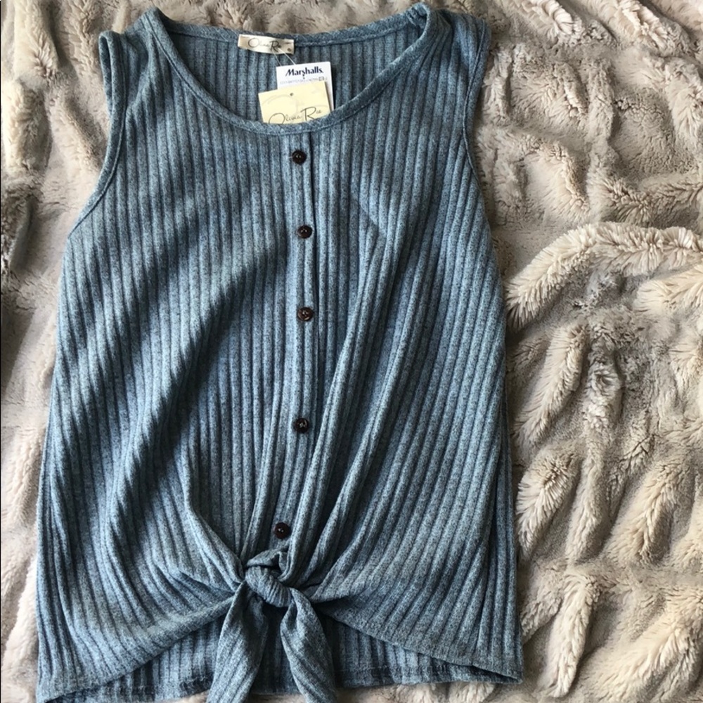 Blue button down tank top